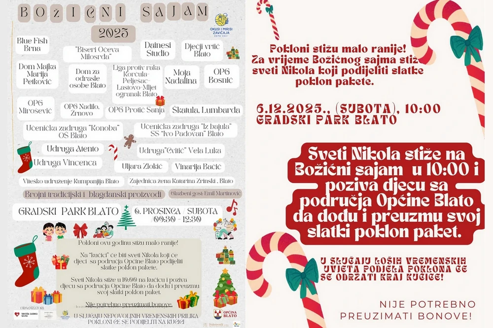 Okusi mirisi zavičaja – Božićni sajam u Blatu / subota, 06.12.2025